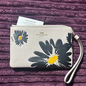 Coach White and Black Floral Wristlet